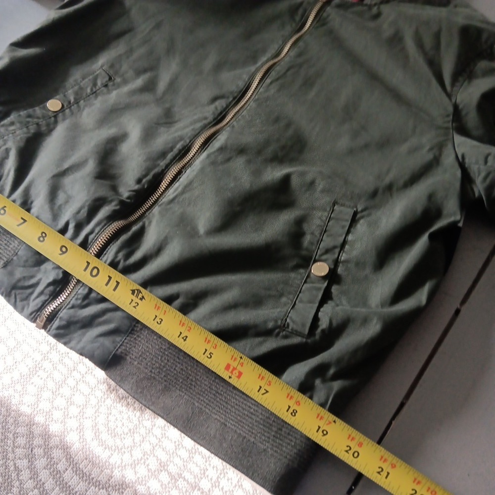 Tommy Hilfiger Canvas Bomber Jacket Womens Medium Green Khaki FLAG Back Retro - Picture 11 of 12